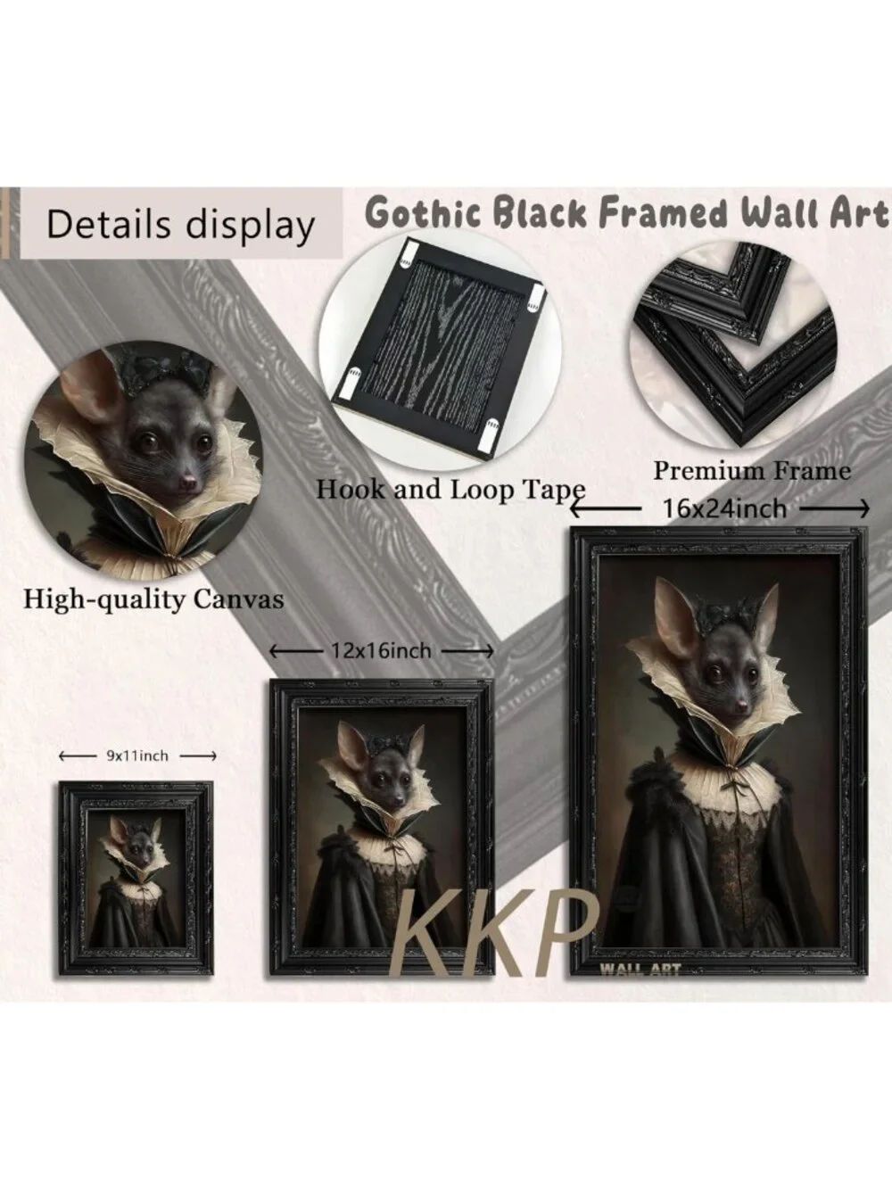 Gothic Bat Lady Canvas Wall Art | Vintage Black Framed Decor for Bedroom